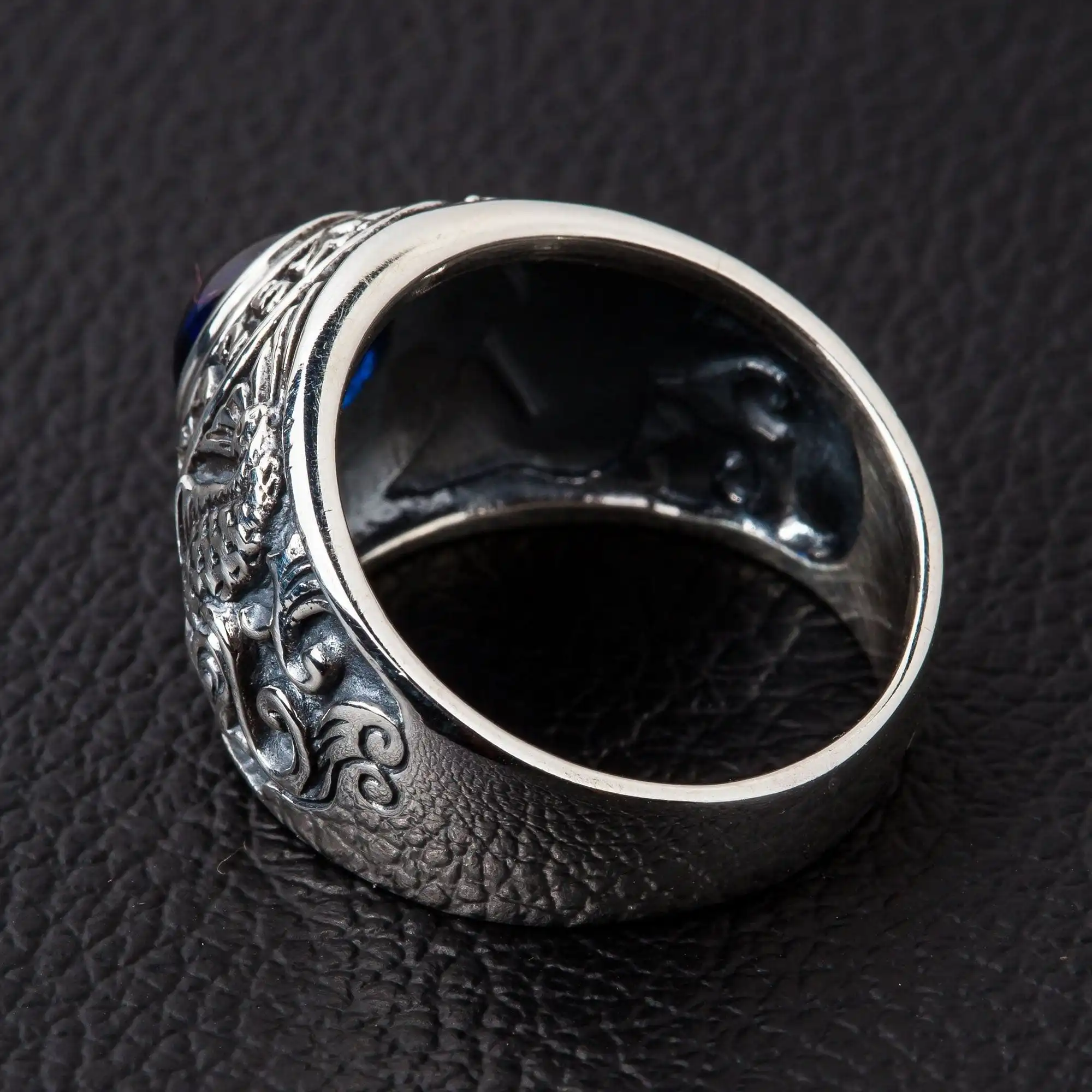 Bikerringshop Koi Sapphire Sterling Silver Japanese Mens Ring 8 Bikerringshop Koi Sapphire Sterling Silver Japanese Mens Ring - Image 6