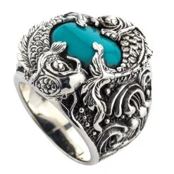 Bikerringshop Sterling Silver Japanese Koi Fish Turquoise Mens Ring 15 Bikerringshop Sterling Silver Japanese Koi Fish Turquoise Mens Ring -Outlet Rings Store koi turquoise mens ring 4