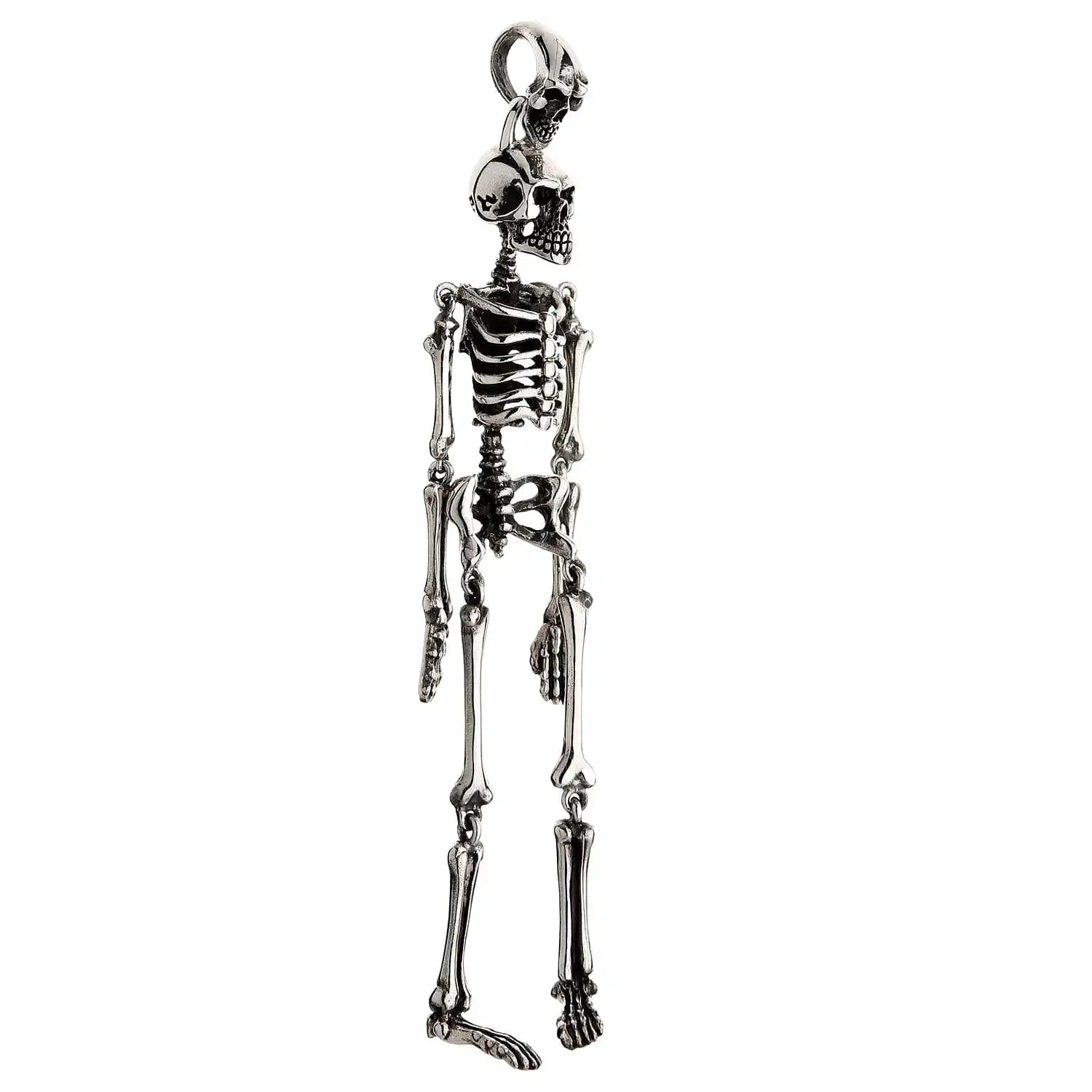 Bikerringshop Large Sterling Silver Skull Skeleton Pendant Necklace 5 Bikerringshop Large Sterling Silver Skull Skeleton Pendant Necklace - Image 3