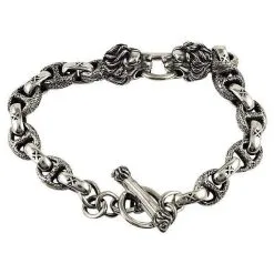 Bikerringshop 925 Sterling Silver Lion Chain Bracelet