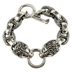 Bikerringshop Silver Lion Head Mens Chain Bracelets