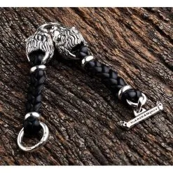 Bikerringshop Lion Silver Mens Leather Bracelet 11 Bikerringshop Lion Silver Mens Leather Bracelet -Outlet Rings Store lion leather bracelet 4