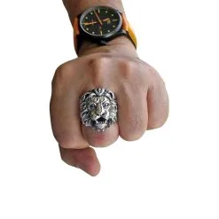 Bikerringshop Sterling Silver Mens Lion Ring