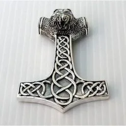 Bikerringshop Sterling Silver Lion Thors Hammer Viking Pendant