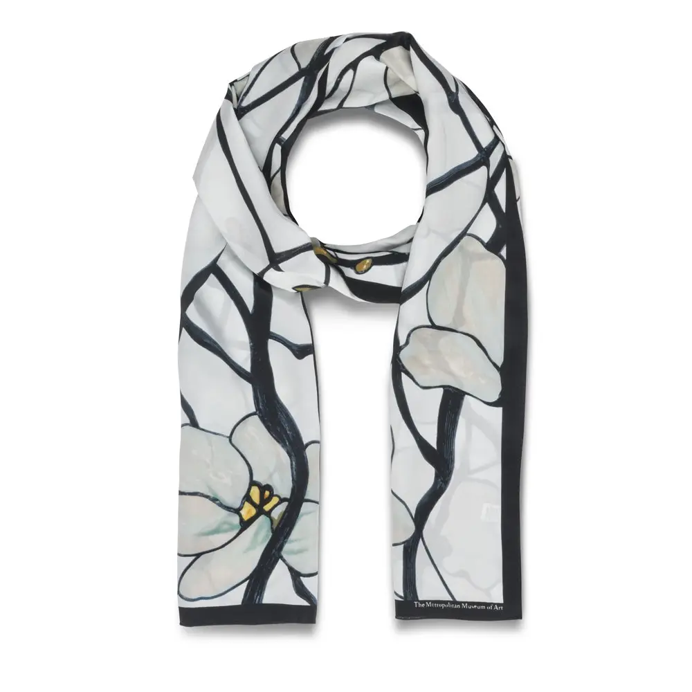 The Metropolitan Museum Of Art Louis C. Tiffany White Magnolia Oblong Silk Scarf 3 The Metropolitan Museum Of Art Louis C. Tiffany White Magnolia Oblong Silk Scarf