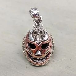 Bikerringshop Sterling Silver Mexican Lucha Libre Skull Pendant