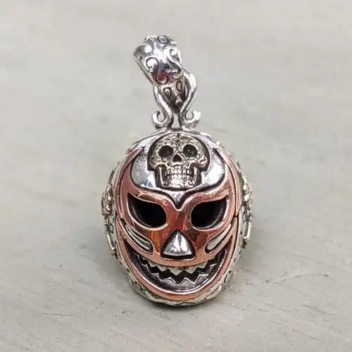 Bikerringshop Sterling Silver Mexican Lucha Libre Skull Pendant 3 Bikerringshop Sterling Silver Mexican Lucha Libre Skull Pendant