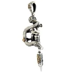 Bikerringshop Sugar Skull Snake Tattoo Machine Gun Pendant