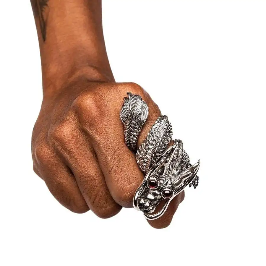 Bikerringshop Massive Red Eye Dragon Sterling Silver Ring 9 Bikerringshop Massive Red Eye Dragon Sterling Silver Ring - Image 7