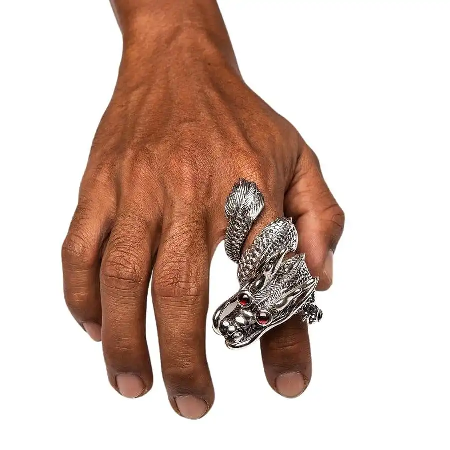 Bikerringshop Massive Red Eye Dragon Sterling Silver Ring 14 Bikerringshop Massive Red Eye Dragon Sterling Silver Ring - Image 12