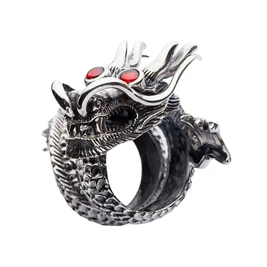 Bikerringshop Massive Red Eye Dragon Sterling Silver Ring 4 Bikerringshop Massive Red Eye Dragon Sterling Silver Ring - Image 2