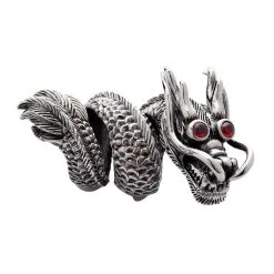 Bikerringshop Massive Red Eye Dragon Sterling Silver Ring