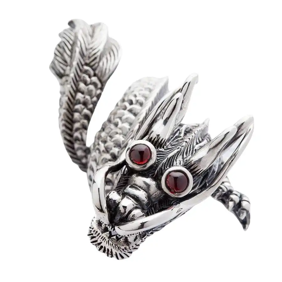 Bikerringshop Massive Red Eye Dragon Sterling Silver Ring 5 Bikerringshop Massive Red Eye Dragon Sterling Silver Ring - Image 3