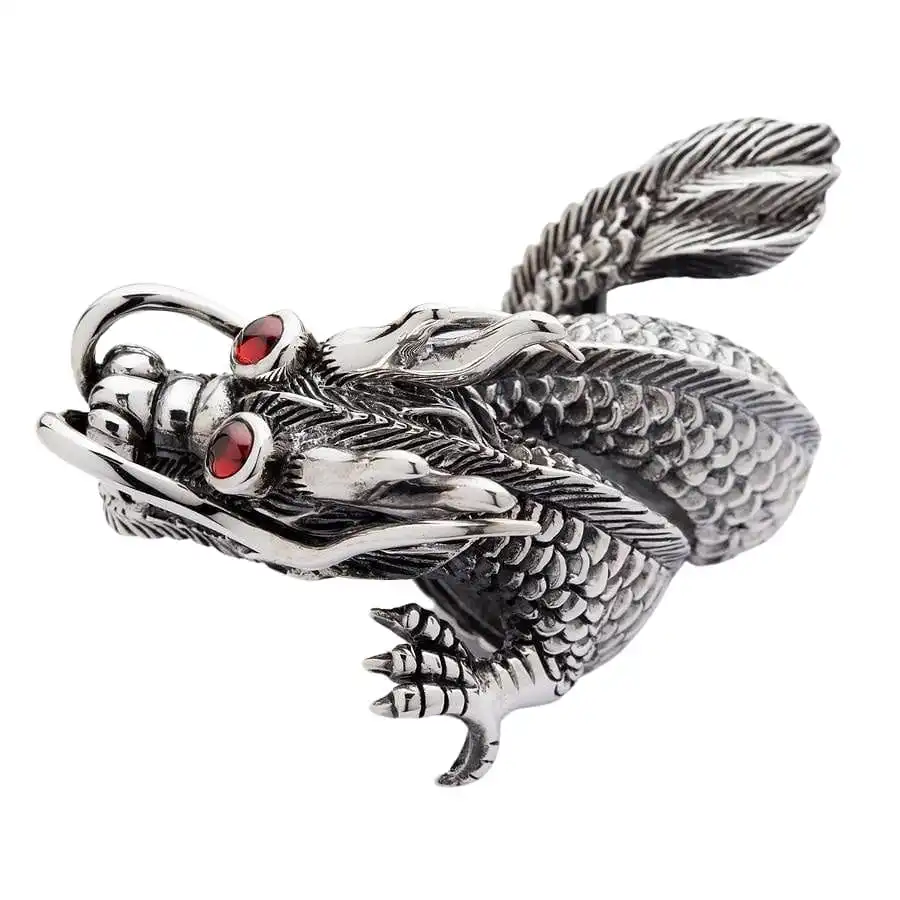 Bikerringshop Massive Red Eye Dragon Sterling Silver Ring 6 Bikerringshop Massive Red Eye Dragon Sterling Silver Ring - Image 4