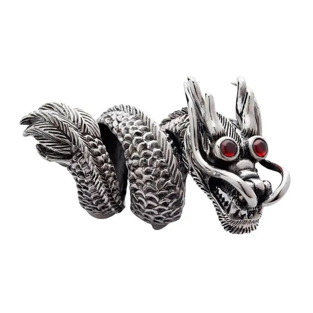 Bikerringshop Massive Red Eye Dragon Sterling Silver Ring 3 Bikerringshop Massive Red Eye Dragon Sterling Silver Ring