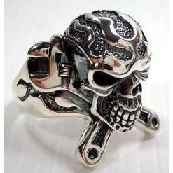Bikerringshop Mechanic Wrench Cross Skull Ring