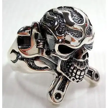 Bikerringshop Mechanic Wrench Cross Skull Ring 3 Bikerringshop Mechanic Wrench Cross Skull Ring