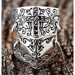 Bikerringshop Black Cross 925 Sterling Silver Medieval Armor Rocker Ring