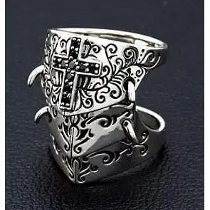 Bikerringshop Black Cross 925 Sterling Silver Medieval Armor Rocker Ring 8 Bikerringshop Black Cross 925 Sterling Silver Medieval Armor Rocker Ring - Image 6