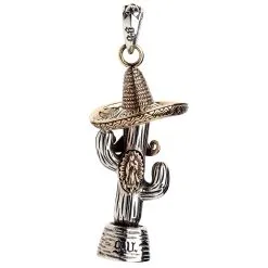 Bikerringshop Sterling Silver Mexican Cowboy Cactus Pendant