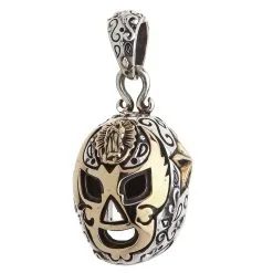 Bikerringshop Sterling Silver Brass Mexican Mask Pendant Necklace -Outlet Rings Store mexican mask pendant 2