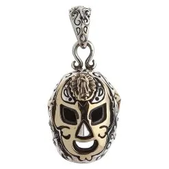 Bikerringshop Sterling Silver Brass Mexican Mask Pendant Necklace -Outlet Rings Store mexican mask pendant