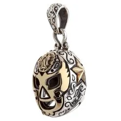 Bikerringshop Sterling Silver Brass Mexican Mask Pendant Necklace -Outlet Rings Store mexican mask pendant 4