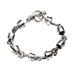 Bikerringshop Sterling Silver Motorcycle Piston Biker Bracelet