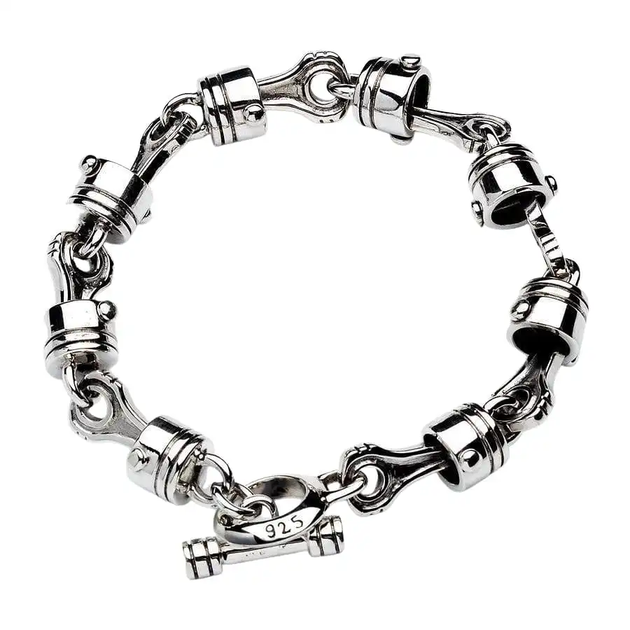 Bikerringshop Sterling Silver Motorcycle Piston Biker Bracelet 4 Bikerringshop Sterling Silver Motorcycle Piston Biker Bracelet - Image 2