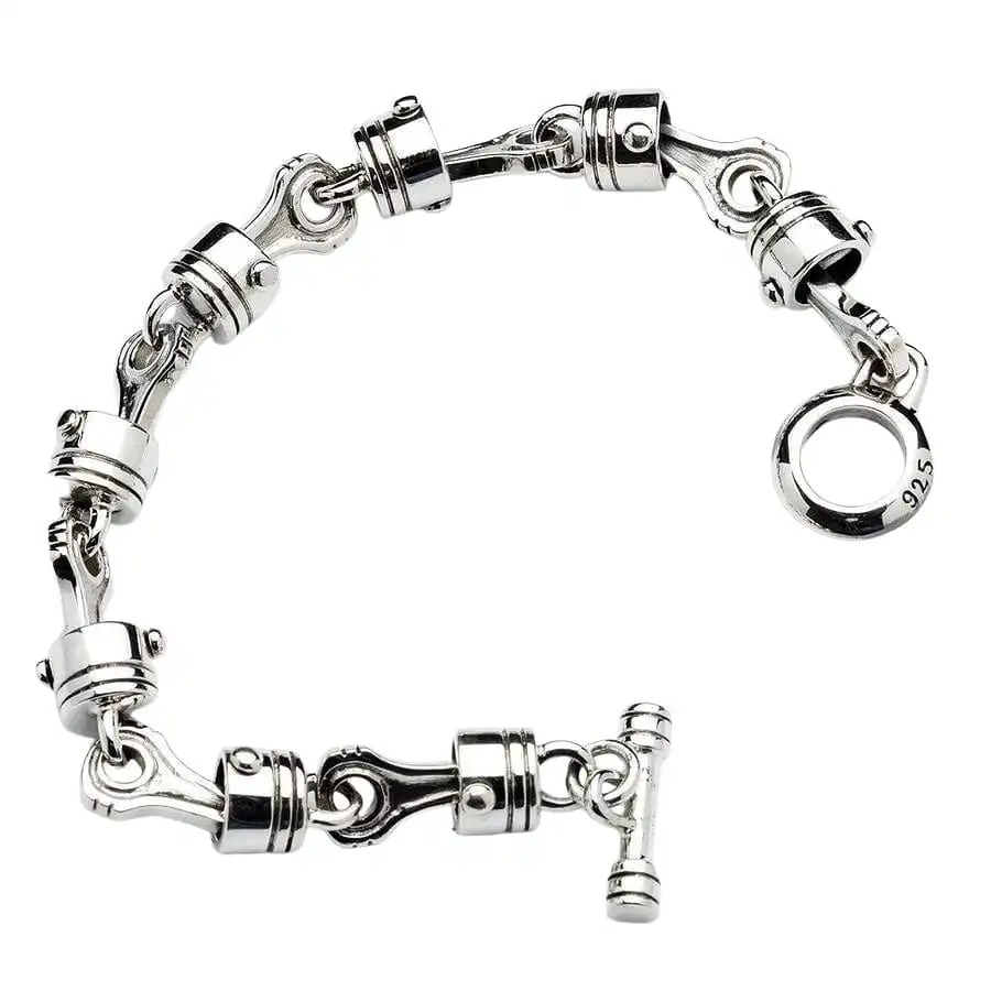 Bikerringshop Sterling Silver Motorcycle Piston Biker Bracelet 6 Bikerringshop Sterling Silver Motorcycle Piston Biker Bracelet - Image 4