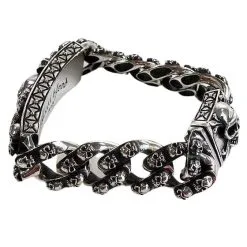 Bikerringshop Sterling Silver Multi Skull Biker Bracelet -Outlet Rings Store multi skull bracelet 2