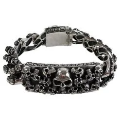 Bikerringshop Sterling Silver Multi Skull Biker Bracelet