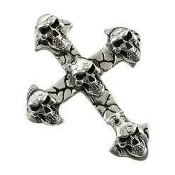 Bikerringshop Sterling Silver Multi Skull Gothic Cross Biker Men's Pendant