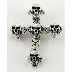 Bikerringshop Sterling Silver Multi Skull Gothic Cross Biker Men's Pendant -Outlet Rings Store multi skull gothic pendant 4