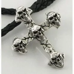 Bikerringshop Sterling Silver Multi Skull Gothic Cross Biker Men's Pendant -Outlet Rings Store multi skull gothic pendant 5