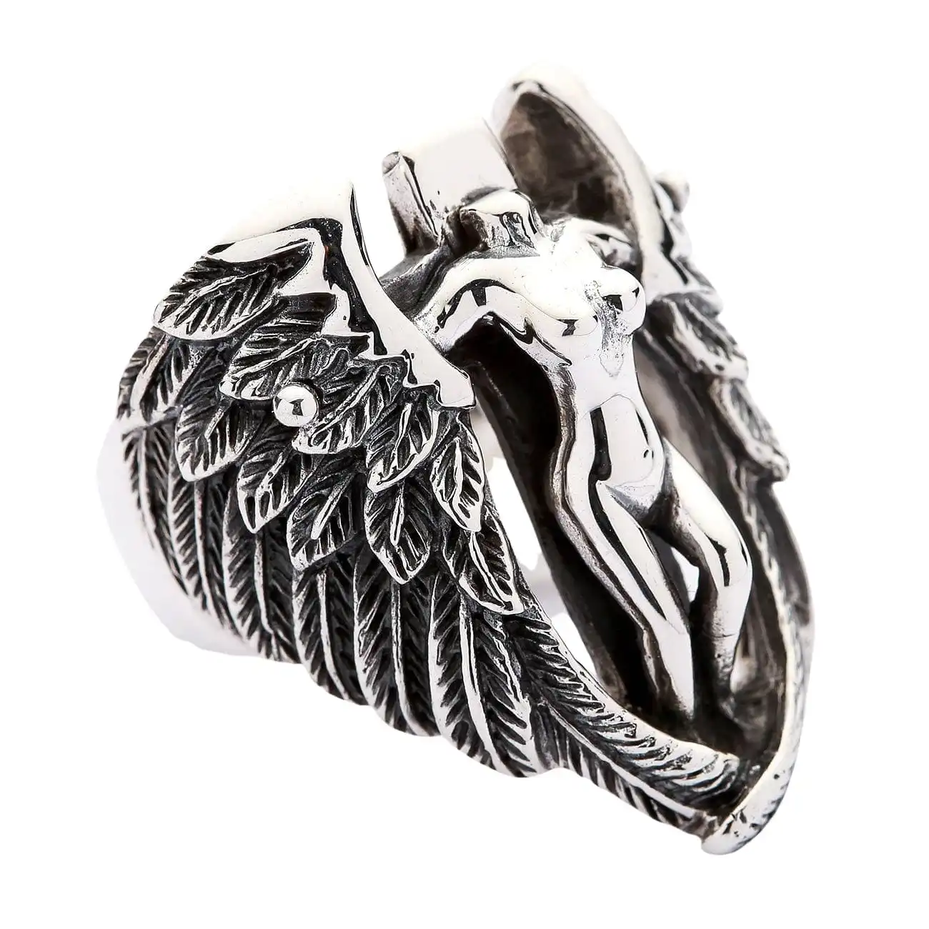 Bikerringshop Sterling Silver Angel Wings Feather Biker Ring 6 Bikerringshop Sterling Silver Angel Wings Feather Biker Ring - Image 4