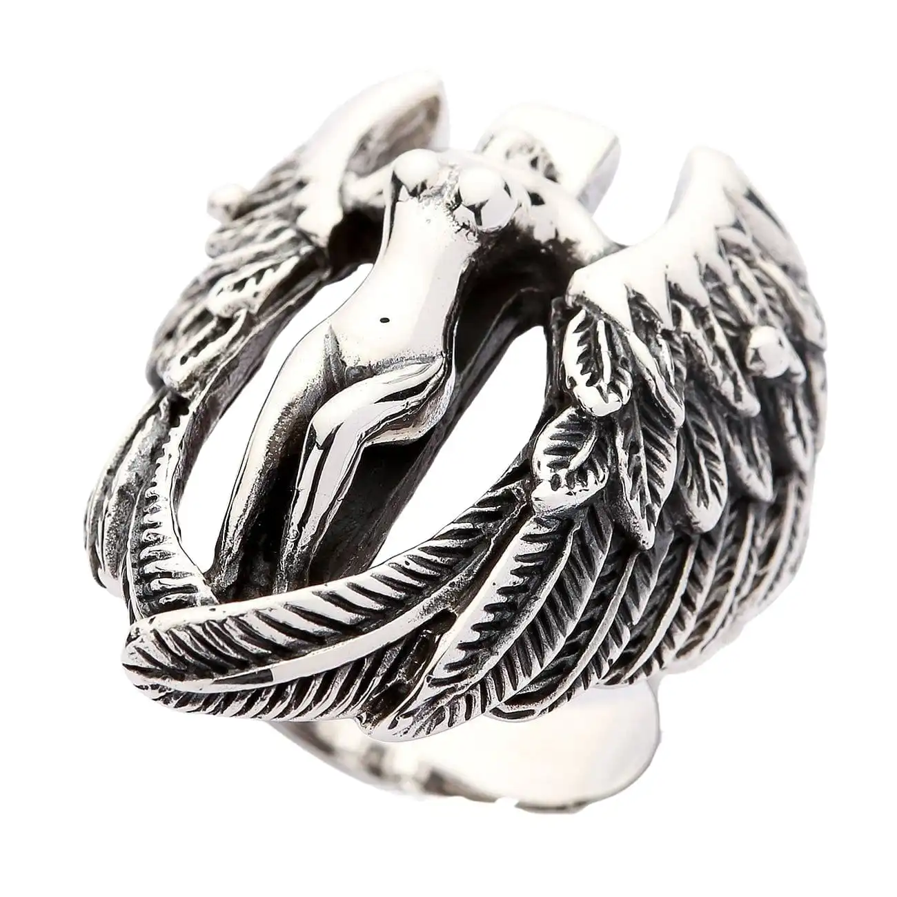 Bikerringshop Sterling Silver Angel Wings Feather Biker Ring 9 Bikerringshop Sterling Silver Angel Wings Feather Biker Ring - Image 7