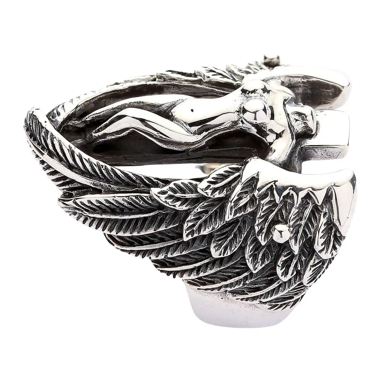 Bikerringshop Sterling Silver Angel Wings Feather Biker Ring 8 Bikerringshop Sterling Silver Angel Wings Feather Biker Ring - Image 6