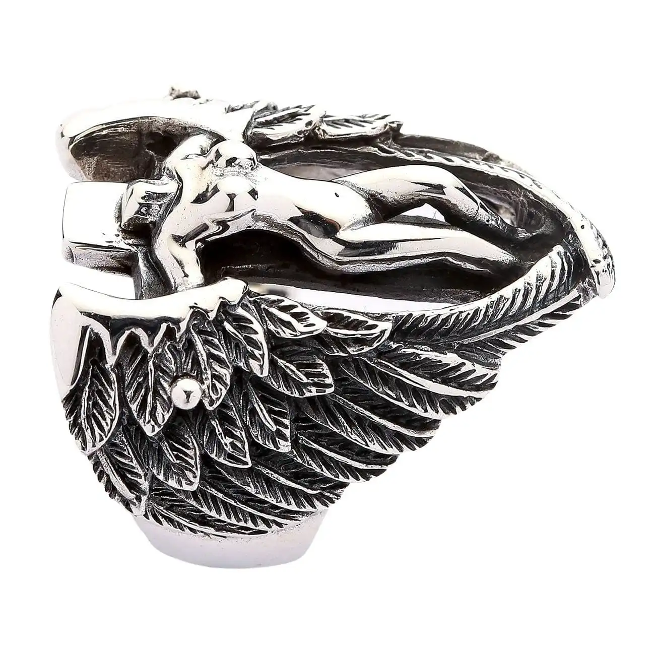 Bikerringshop Sterling Silver Angel Wings Feather Biker Ring 10 Bikerringshop Sterling Silver Angel Wings Feather Biker Ring - Image 8