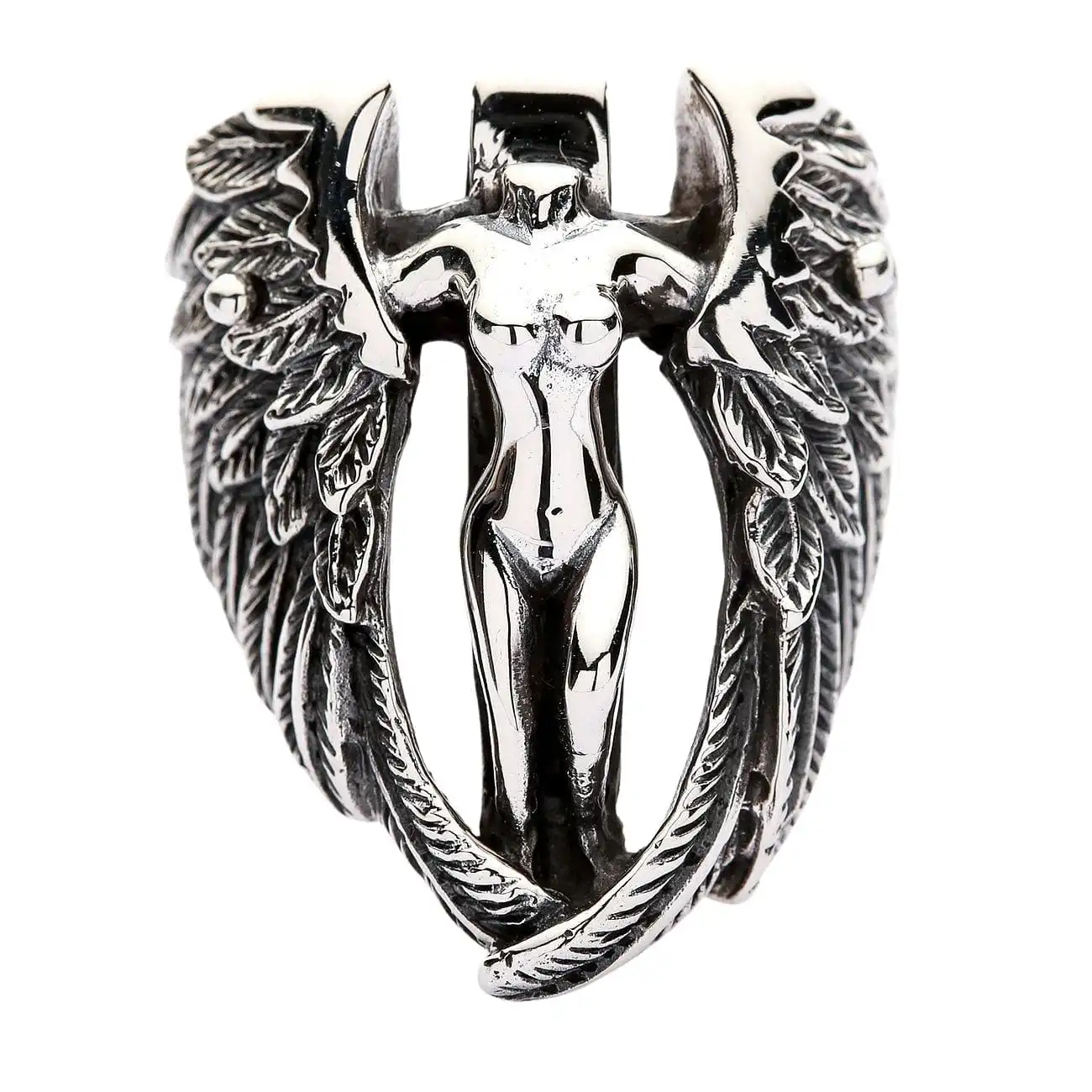 Bikerringshop Sterling Silver Angel Wings Feather Biker Ring 5 Bikerringshop Sterling Silver Angel Wings Feather Biker Ring - Image 3