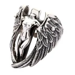 Bikerringshop Sterling Silver Angel Wings Feather Biker Ring