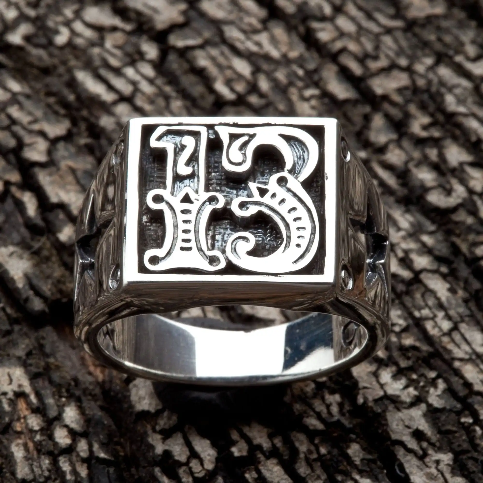 Bikerringshop Sterling Silver Number 13 Biker Ring 4 Bikerringshop Sterling Silver Number 13 Biker Ring - Image 2