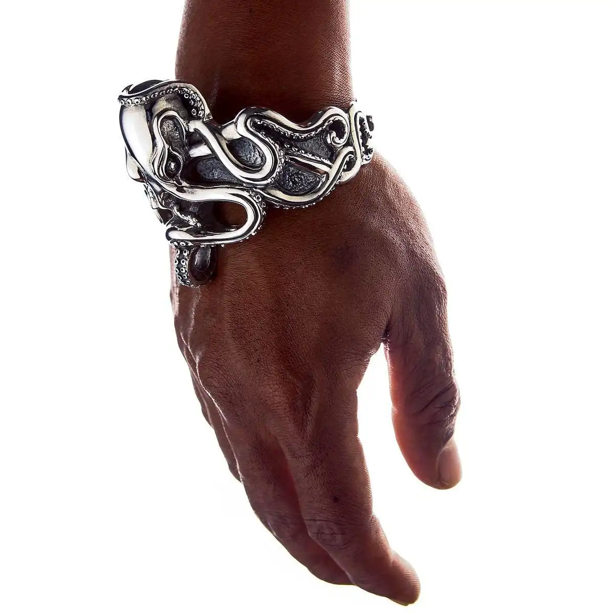 Bikerringshop Sterling Silver Octopus Mens Cuff Bracelet 8 Bikerringshop Sterling Silver Octopus Mens Cuff Bracelet - Image 6