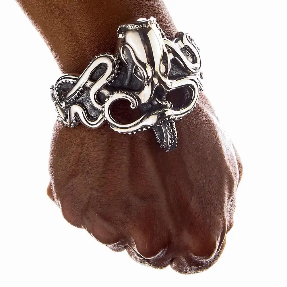 Bikerringshop Sterling Silver Octopus Mens Cuff Bracelet 7 Bikerringshop Sterling Silver Octopus Mens Cuff Bracelet - Image 5