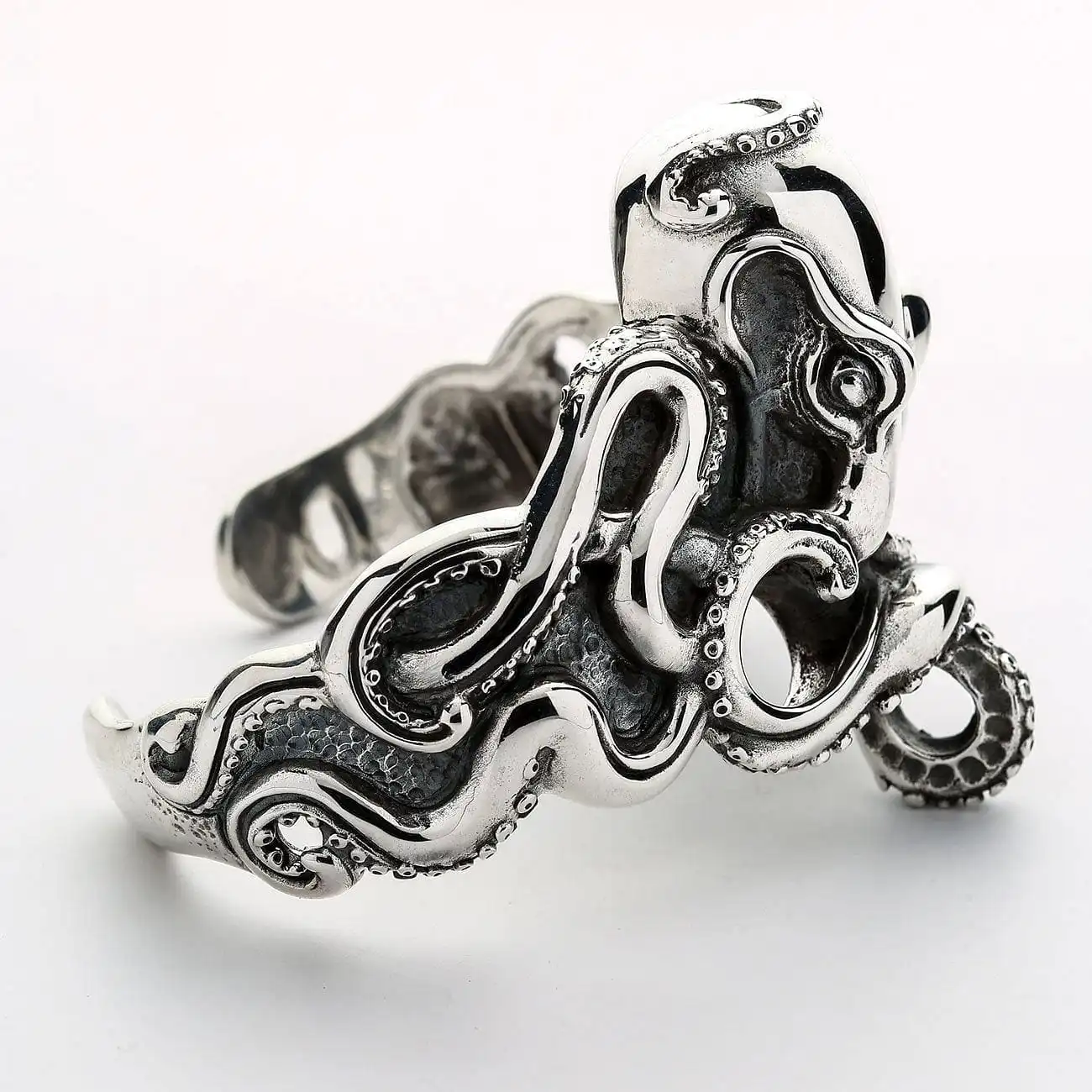 Bikerringshop Sterling Silver Octopus Mens Cuff Bracelet 6 Bikerringshop Sterling Silver Octopus Mens Cuff Bracelet - Image 4