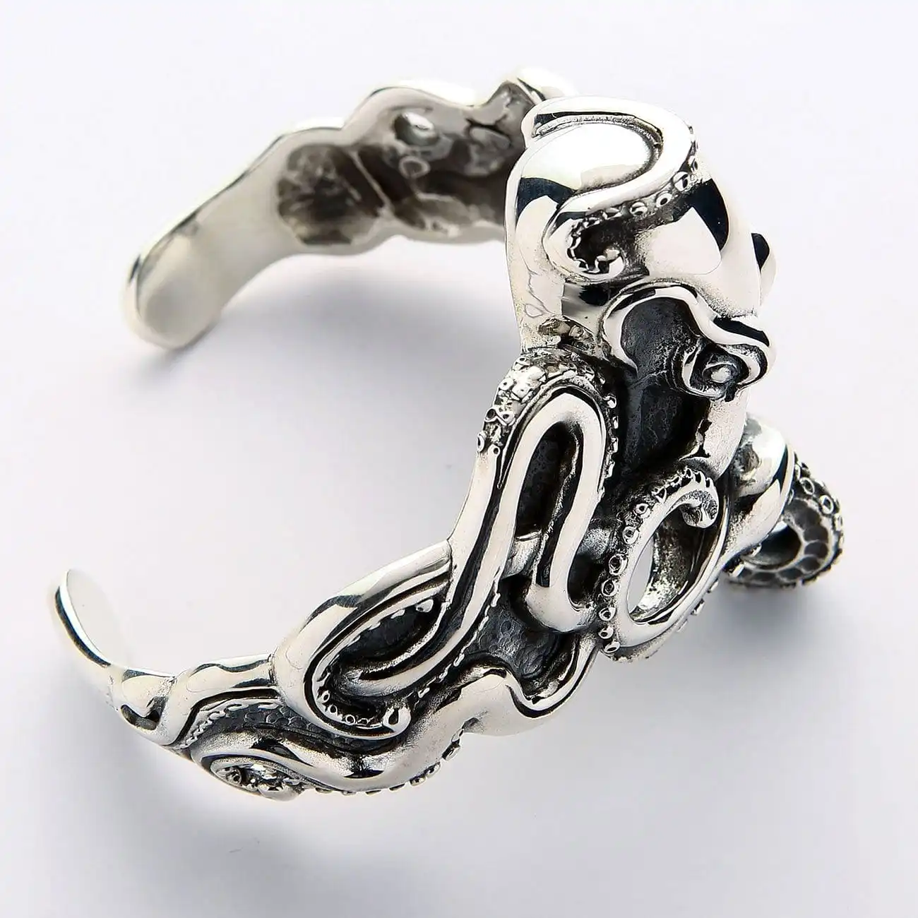 Bikerringshop Sterling Silver Octopus Mens Cuff Bracelet 10 Bikerringshop Sterling Silver Octopus Mens Cuff Bracelet - Image 8