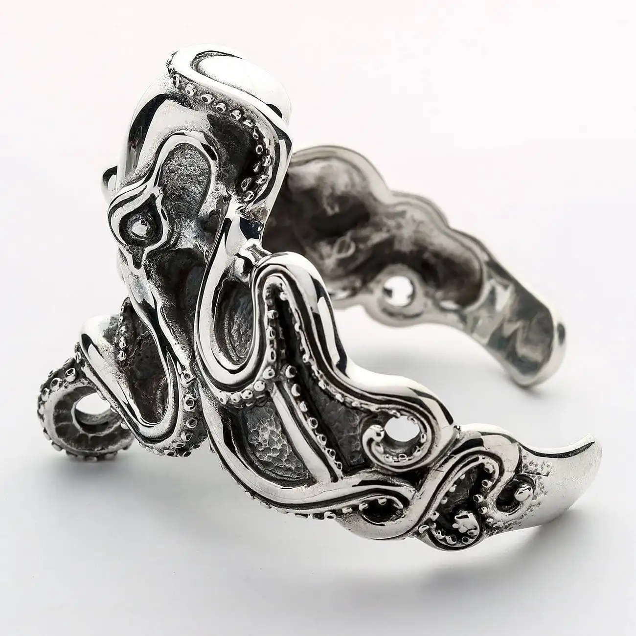 Bikerringshop Sterling Silver Octopus Mens Cuff Bracelet 9 Bikerringshop Sterling Silver Octopus Mens Cuff Bracelet - Image 7