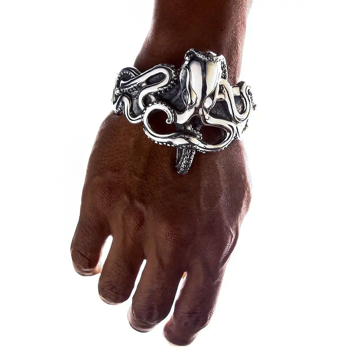 Bikerringshop Sterling Silver Octopus Mens Cuff Bracelet 4 Bikerringshop Sterling Silver Octopus Mens Cuff Bracelet - Image 2