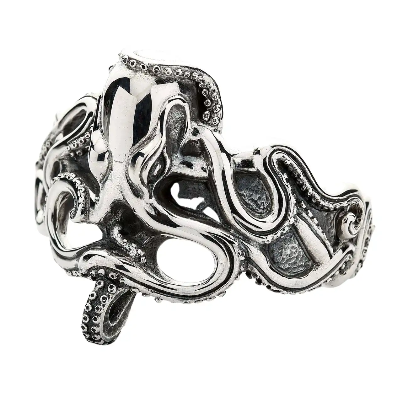 Bikerringshop Sterling Silver Octopus Mens Cuff Bracelet 3 Bikerringshop Sterling Silver Octopus Mens Cuff Bracelet