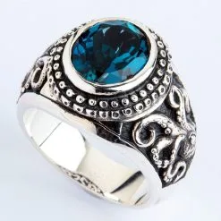 Bikerringshop Sterling Silver Octopus London Blue Topaz Mens Ring -Outlet Rings Store octopus mens london blue topaz ring